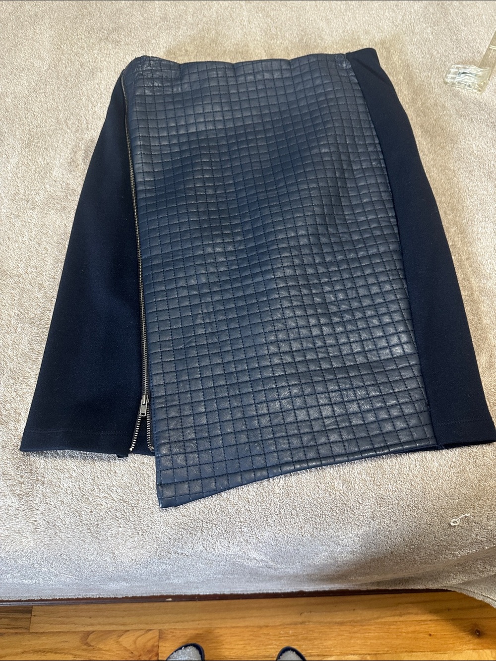 Quilted navy asymmetrical Pencil Skirt with Side Zip